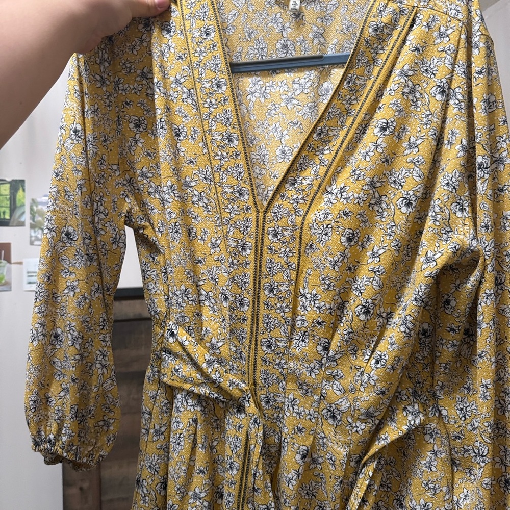 Floral Yellow Wrap Dress